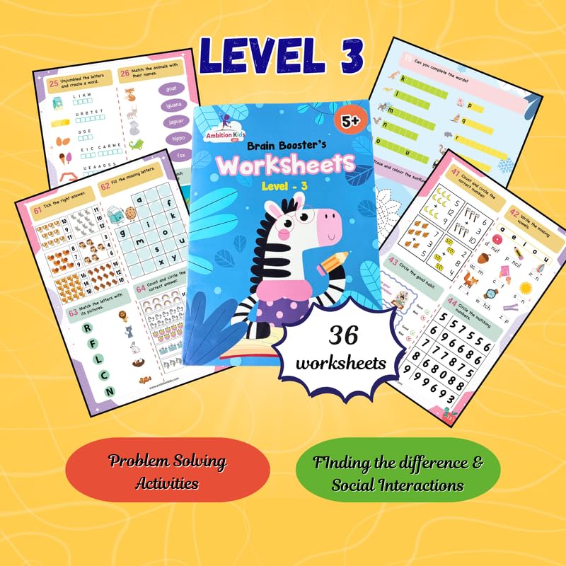 AmbitionKids Brain Booster Activity Book Set for Kids Age 5+ | Fun Puzzles, Shapes, Colors, Matching & Logic Games | Educational Workbook Gift for Toddlers & Preschoolers (Set of 3) - Image 4