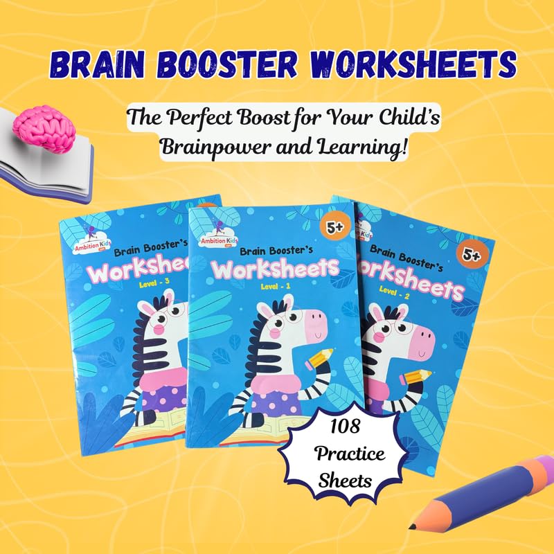 AmbitionKids Brain Booster Activity Book Set for Kids Age 5+ | Fun Puzzles, Shapes, Colors, Matching & Logic Games | Educational Workbook Gift for Toddlers & Preschoolers (Set of 3) - Image 7
