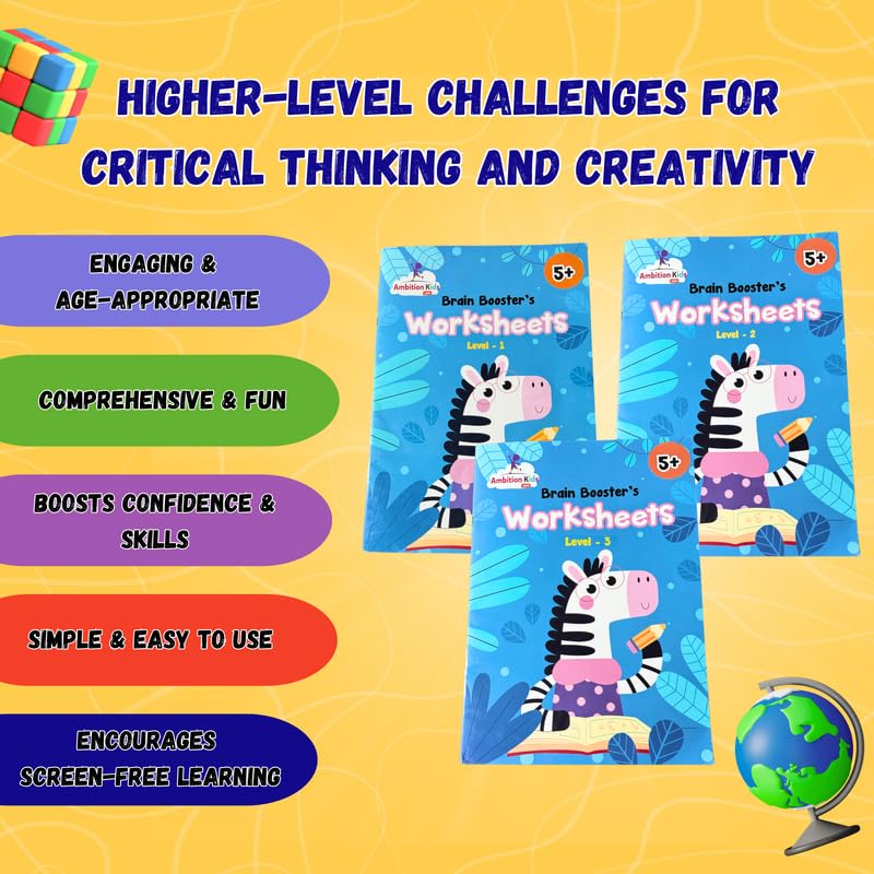 AmbitionKids Brain Booster Activity Book Set for Kids Age 5+ | Fun Puzzles, Shapes, Colors, Matching & Logic Games | Educational Workbook Gift for Toddlers & Preschoolers (Set of 3) - Image 2
