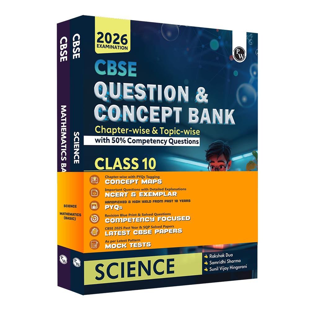 Physics Wallah CBSE Question and Concept Bank (QCB) Class 10 Science and Mathematics (Basic) Combo Set of 2 Books