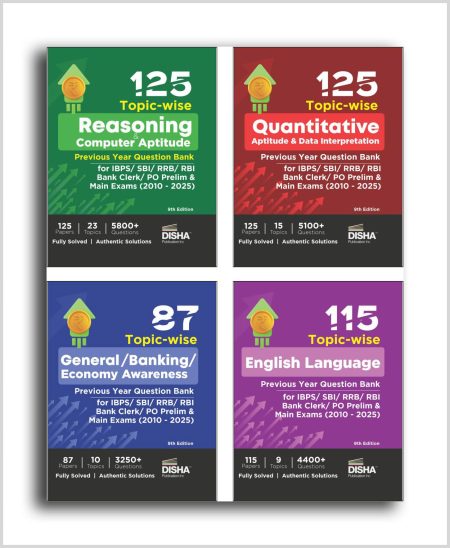 Combo (set of 4 Books) 125 Topic-wise Reasoning/ Quantitative Aptitude/ English/ General Awareness Solved Papers for IBPS/ SBI/ RRB/ RBI Bank Clerk/ PO Prelim & Main Exams (2010 - 25) 9th Edition