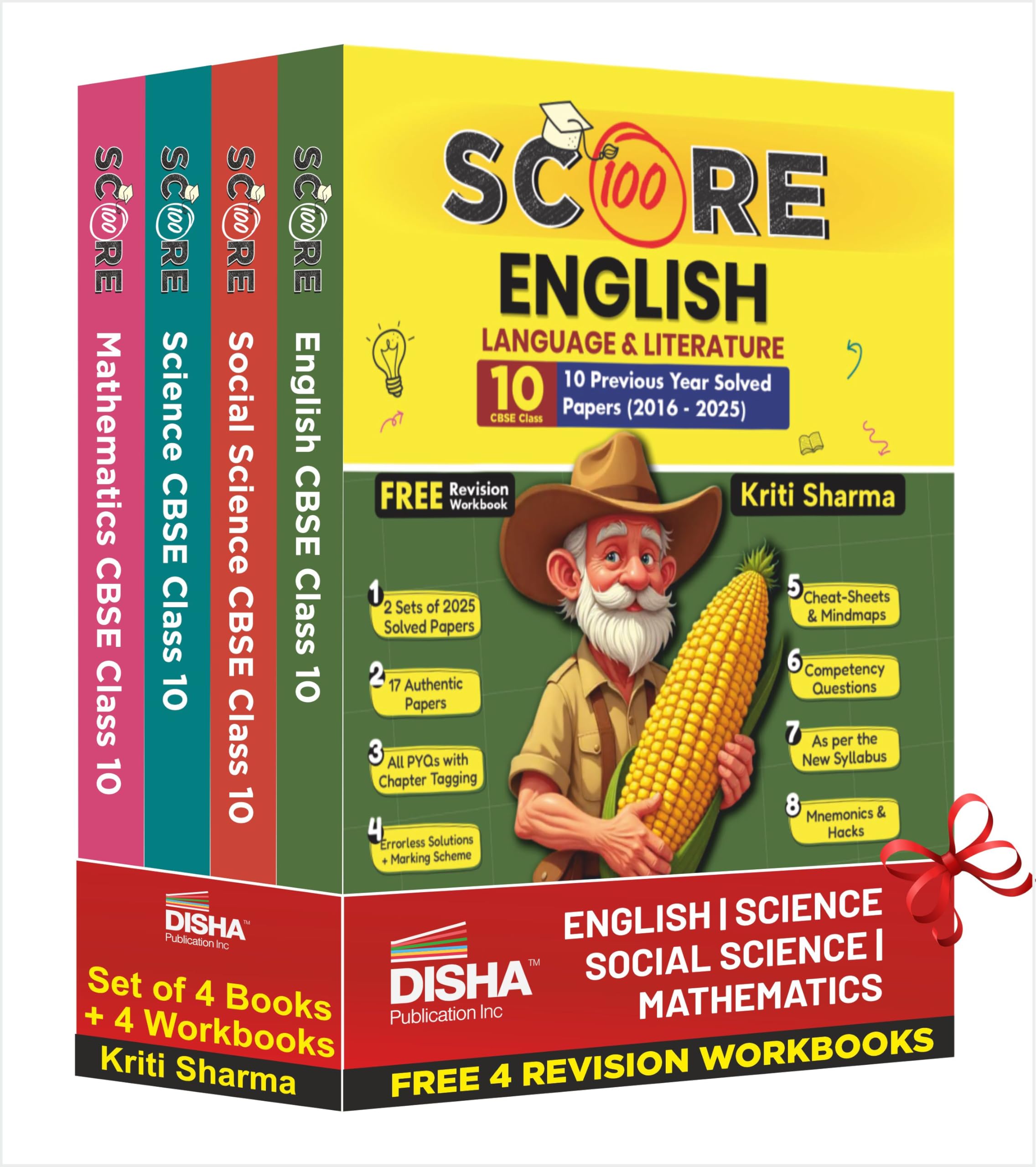 Disha (Set of 4 Books) Score 100 Science, Mathematics, Social Science, English Language & Literature CBSE Class 10 - 10 Year-wise Solved Papers (2016 - 2025) 5th Edn | 2026 Exam| Book by Kriti Sharma