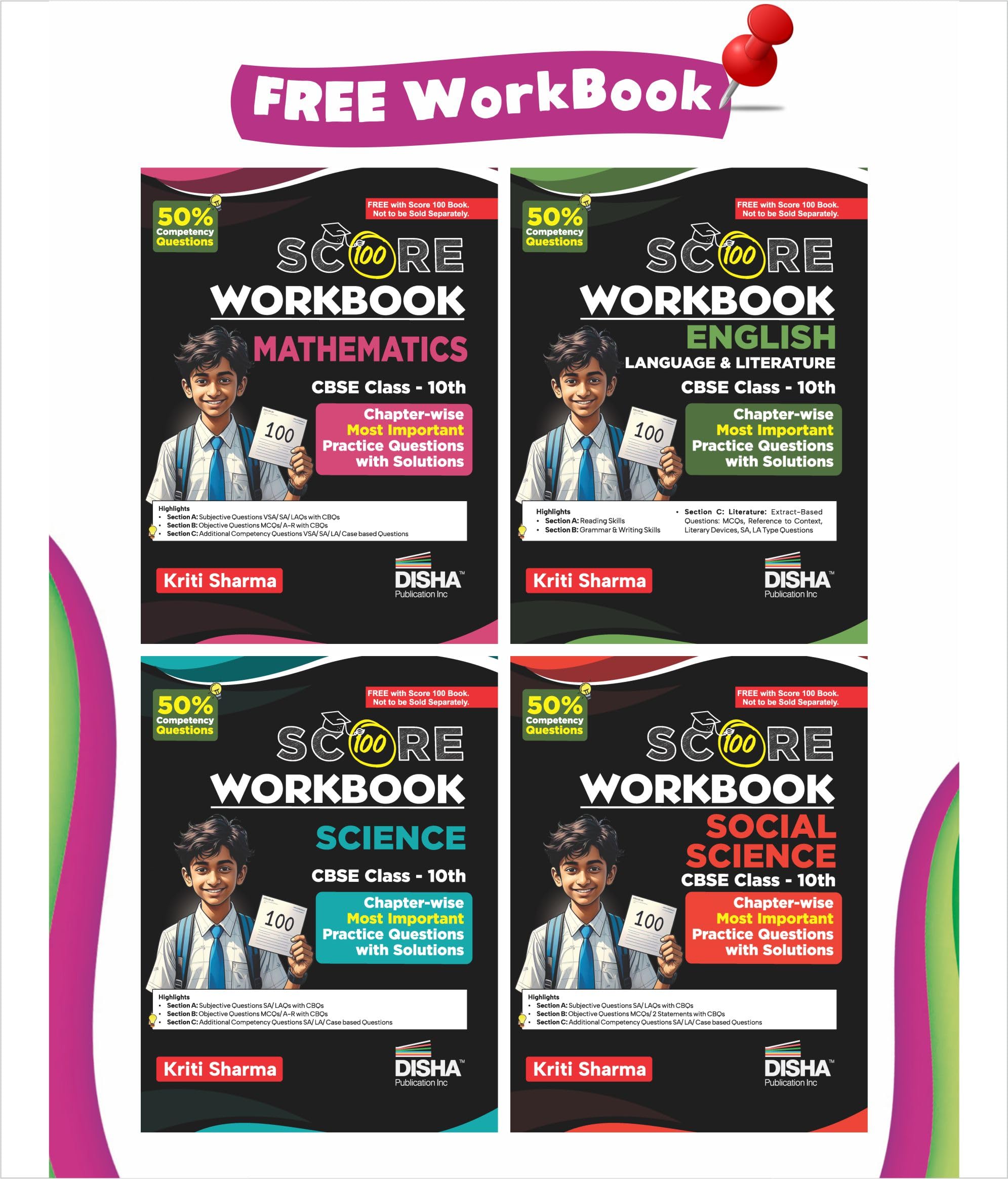 Disha (Set of 4 Books) Score 100 Science, Mathematics, Social Science, English Language & Literature CBSE Class 10 - 10 Year-wise Solved Papers (2016 - 2025) 5th Edn | 2026 Exam| Book by Kriti Sharma - Image 6