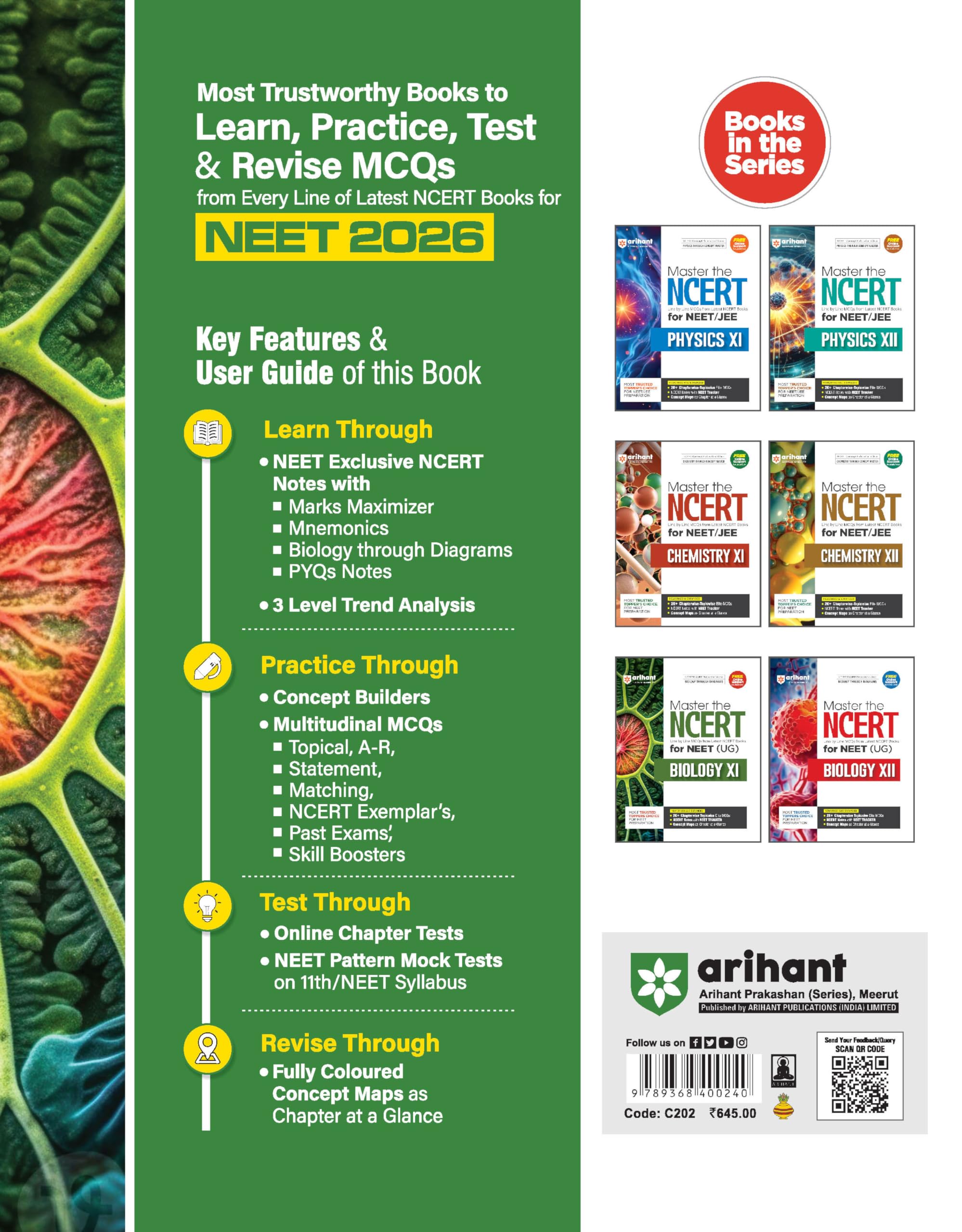 Arihant Master the NCERT Biology Class 11 for NEET (UG) 2026 | Line by Line MCQs from Latest NCERT Books | 2000+ Topicwise-Chapterwise MCQs | NCERT Notes With JEE Tracker, Concept Maps, PYQs & Video Explanations - Image 8