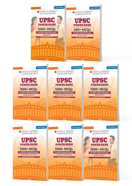 Oswaal Power Bank 1000+ MCQs For UPSC And State PSCs Exams Geography Ancient & Medieval History Indian Polity Indian Economy Modern History Art& Ecology Science & Technology (Set of 8) |Latest Edition